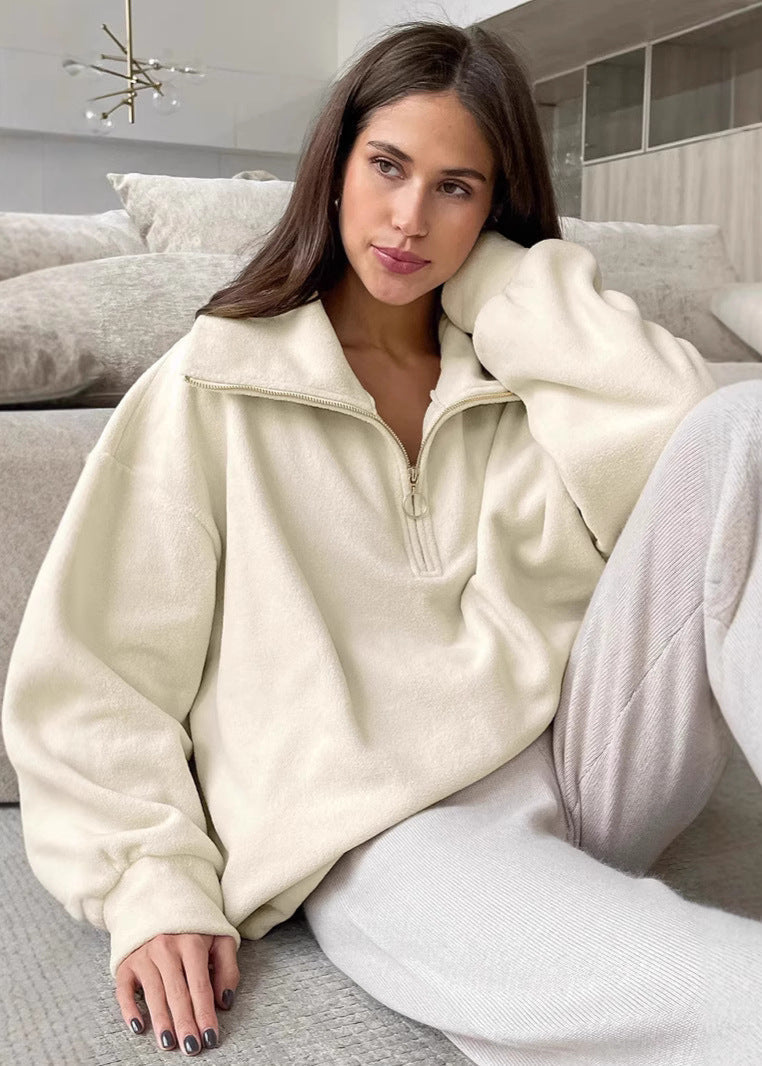 Fleece Quarter Zip Pullover With High Collar