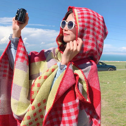 Tibetan Cold Protection Thickened Split Shawl Cloak Autumn And Winter Long Warm Scarf Women'S Cloak