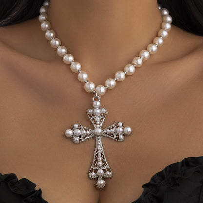 Cyberpunk Style Cross Necklace With Layered Design