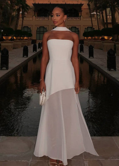 Strapless Chiffon Panel Gown with Asymmetrical Drape