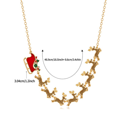 Creative Reindeer Sled Pendant Christmas Necklace