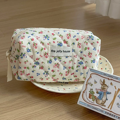 Corduroy Flower Print Sweet Make Up Bag