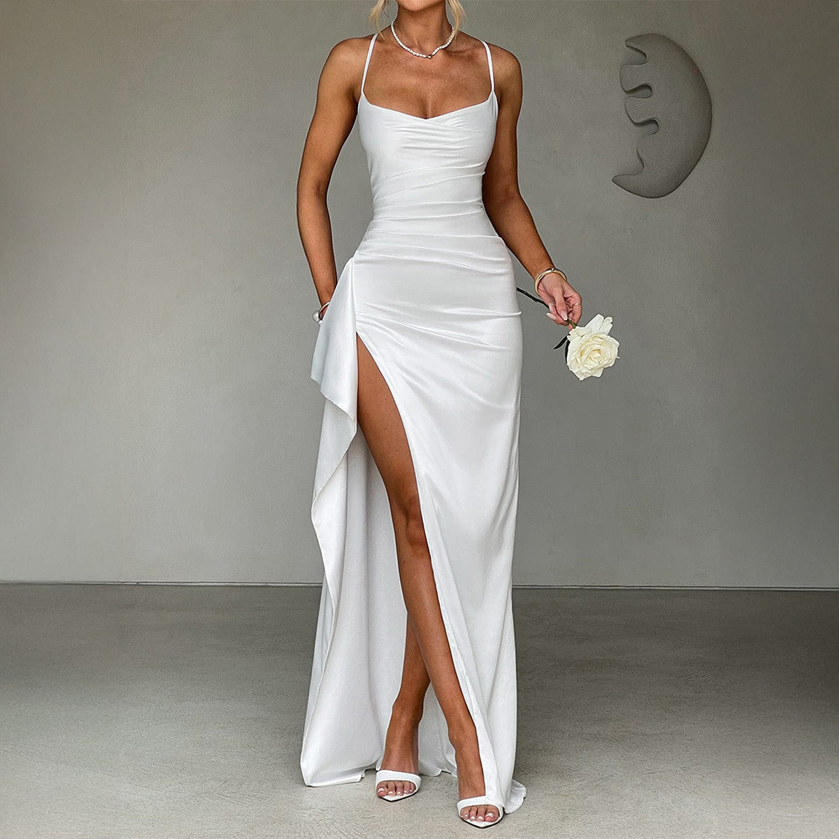 Elegant Spaghetti Strap Maxi Dress Polyester Casual