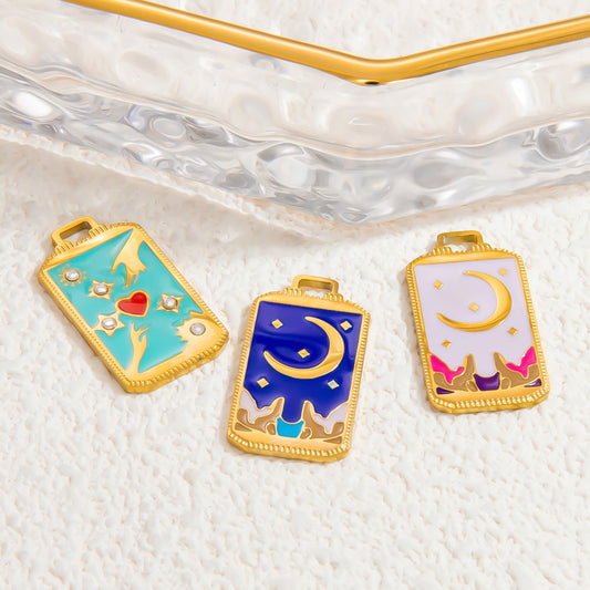 Fashionable Punk Tarot Card Pendant with Stars, Mermaid, and Heart Design