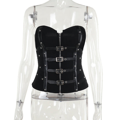 Sexy Ribbed Bandeau Top with Buckle Detail