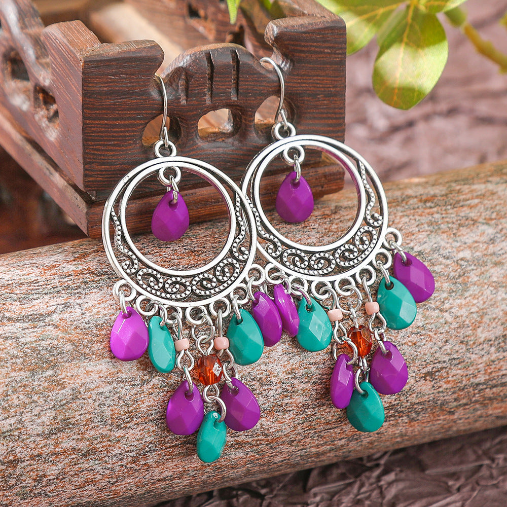 Bohemian Geometric Tassel Earrings Set Vintage Court Style