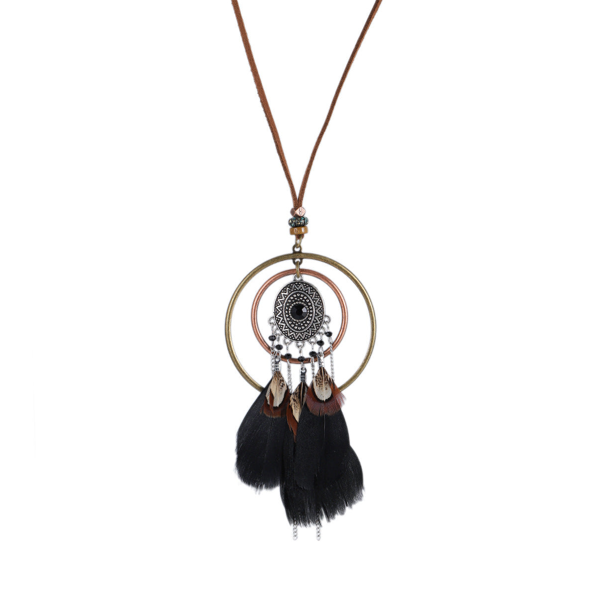 Indian Dreamcatcher Black Feather Tassel Necklace Fashion Jewelry