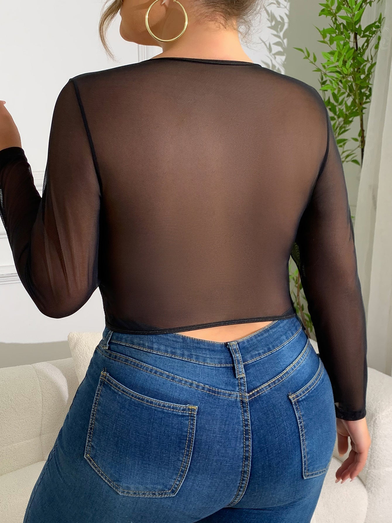 Sheer Lace Plus Size V-Neck Cardigan For Easter