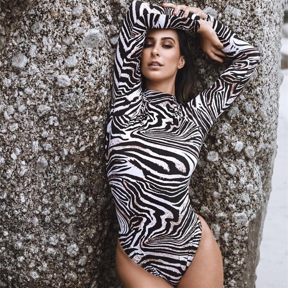 Long Sleeve Sunscreen Swimsuit Women Leopard Print Swimsuit