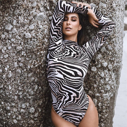 Long Sleeve Sunscreen Swimsuit Women Leopard Print Swimsuit