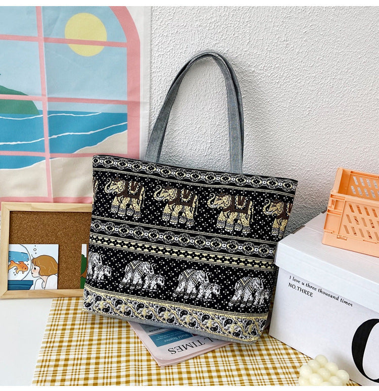 Canvas Tote Bag Vintage Style Printed Shoulder Bag