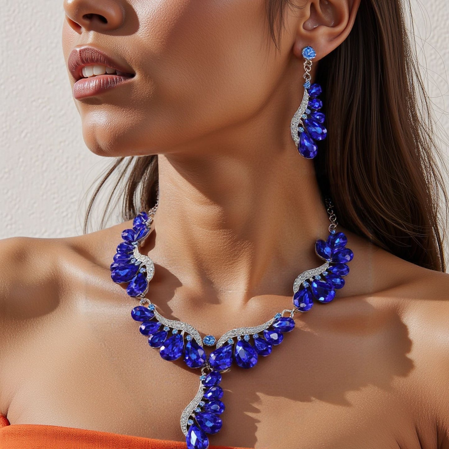 Luxury Drop-Shaped Gemstone Necklace and Earring Set for Formal Events