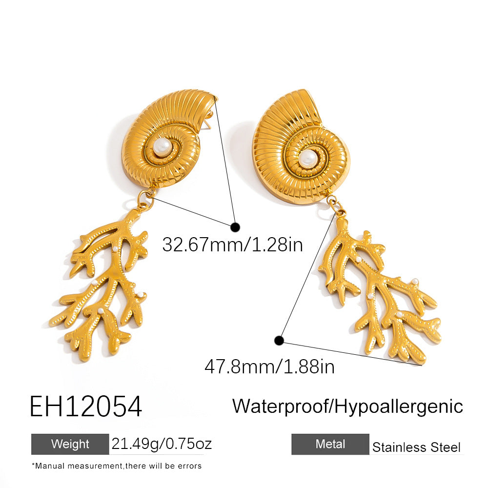 Coral Design Stainless Steel Shell Earrings Stylish Women's Jewelry