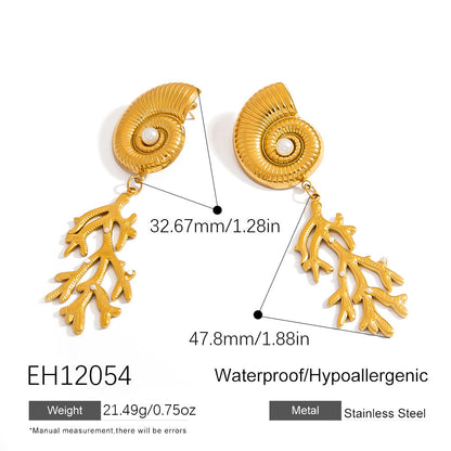 Coral Design Stainless Steel Shell Earrings Stylish Women's Jewelry
