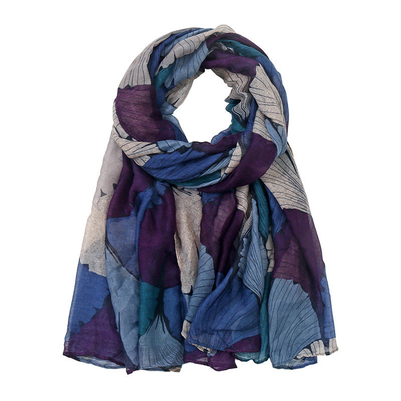 Printed Bali Scarf Women'S Ginkgo Biloba Cotton Linen Hand Feel Silk Scarf Large Shawl