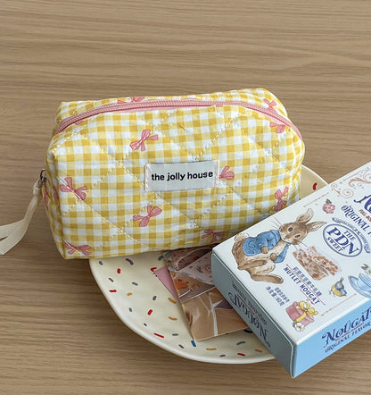 Large Capacity Plaid Bow Cosmetic Bag Retro Style