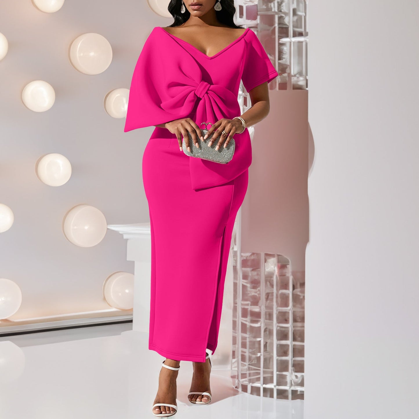 Sexy Bowknot Open-Back Bodycon Maxi Dress