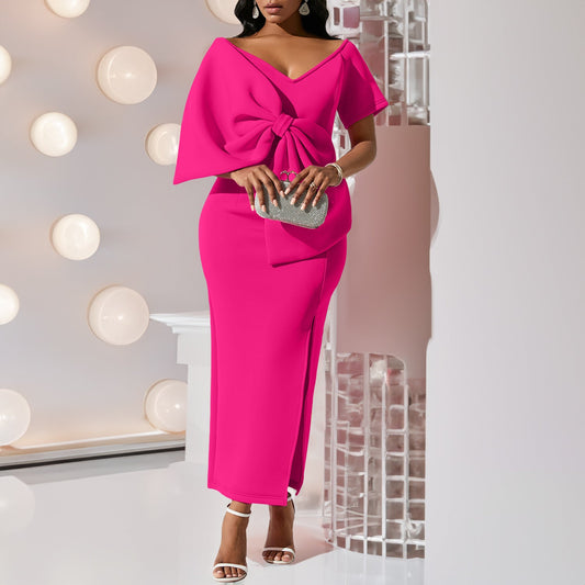 Sexy Bowknot Open-Back Bodycon Maxi Dress
