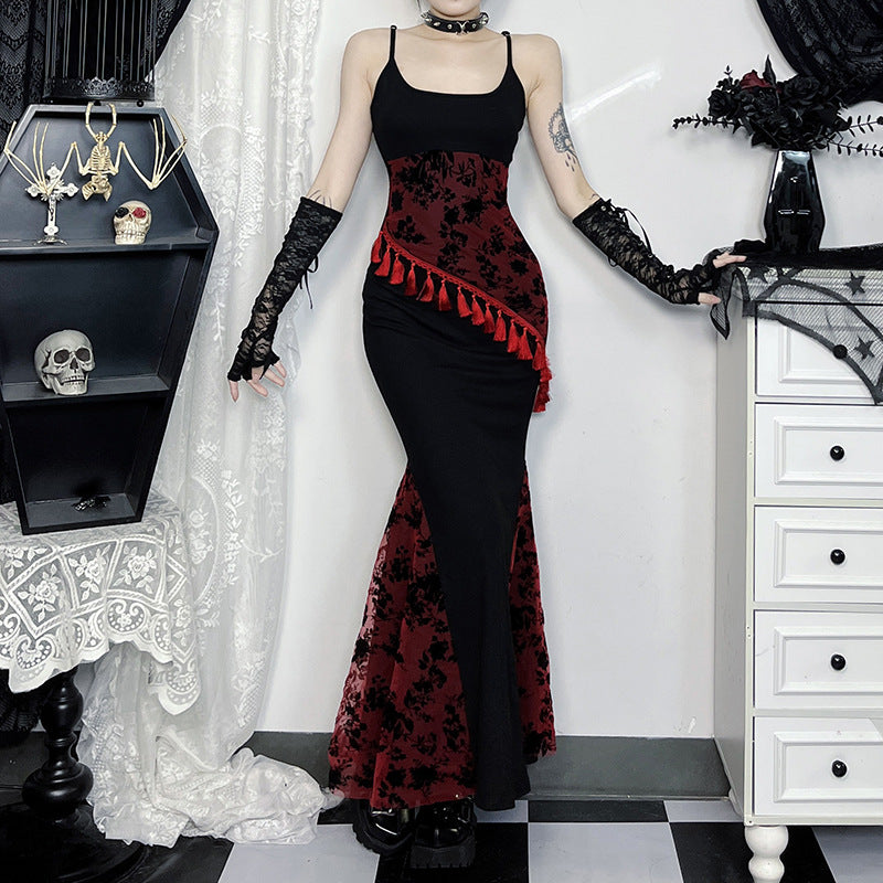 Black Floral Print Lace Trimmed Maxi Dress