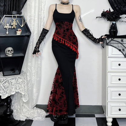 Black Floral Print Lace Trimmed Maxi Dress