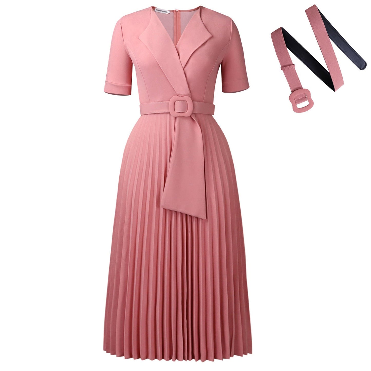 Elegant High-Waisted A-Line Dress With V-Neck