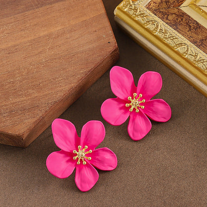 18K Gold Plated Fashion Klein Blue Floral Stud Earrings