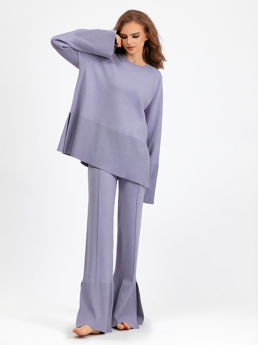 2+ Round Neck Side Split Knit Sets
