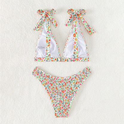Sweet Floral Print Strap Tie Sexy Swimwear