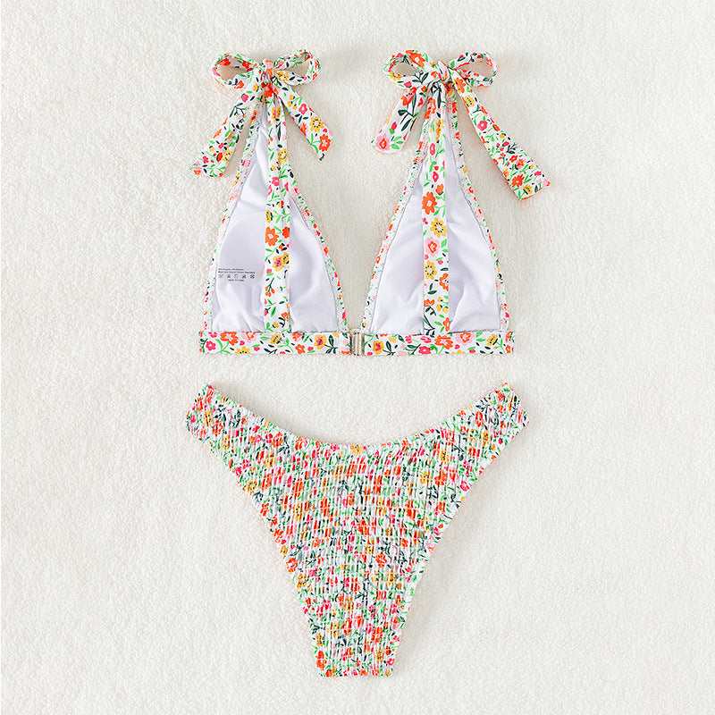 Sweet Floral Print Strap Tie Sexy Swimwear