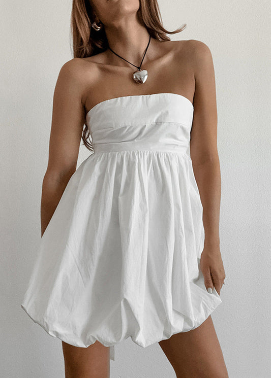 Strapless White Mini Dress With Bubble Hem