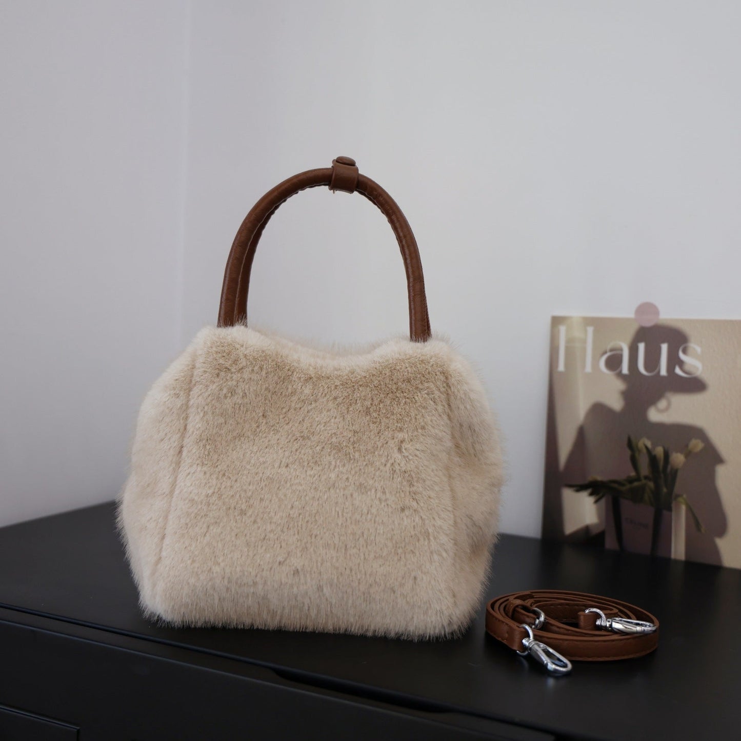 Minimalist Solid Color Fluffy Fuzzy Handbag