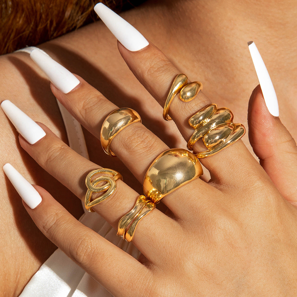 Trendy Vintage Statement Geometric Open Joint Ring Set