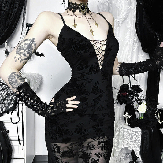 Gothic Lace Maxi Dress Stylish Slip Dress