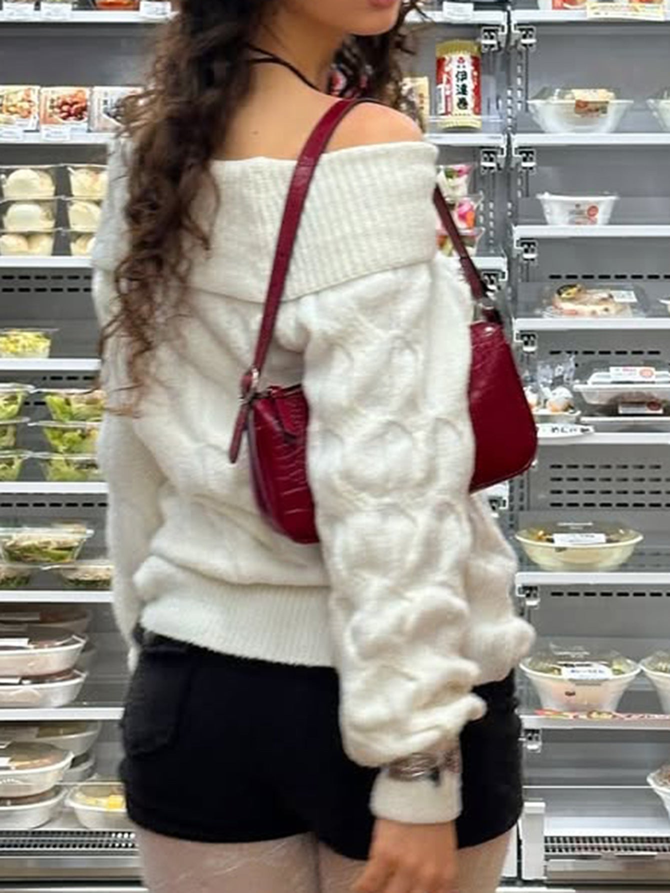 Off-Shoulder Long Sleeve Sweater Fashionable Casual Knitwear