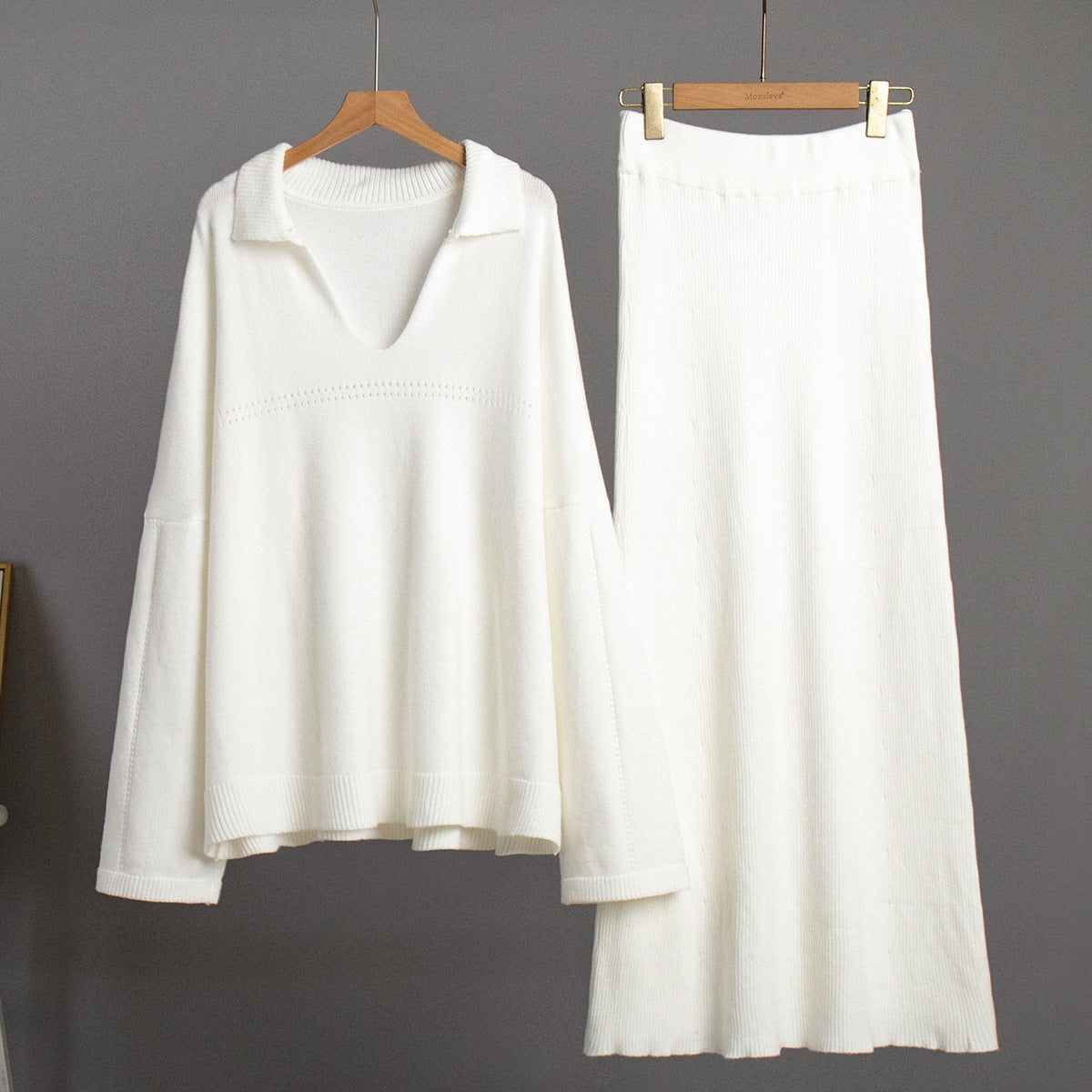 Fashionable V-Neck Knit Sweater And Skirt Set