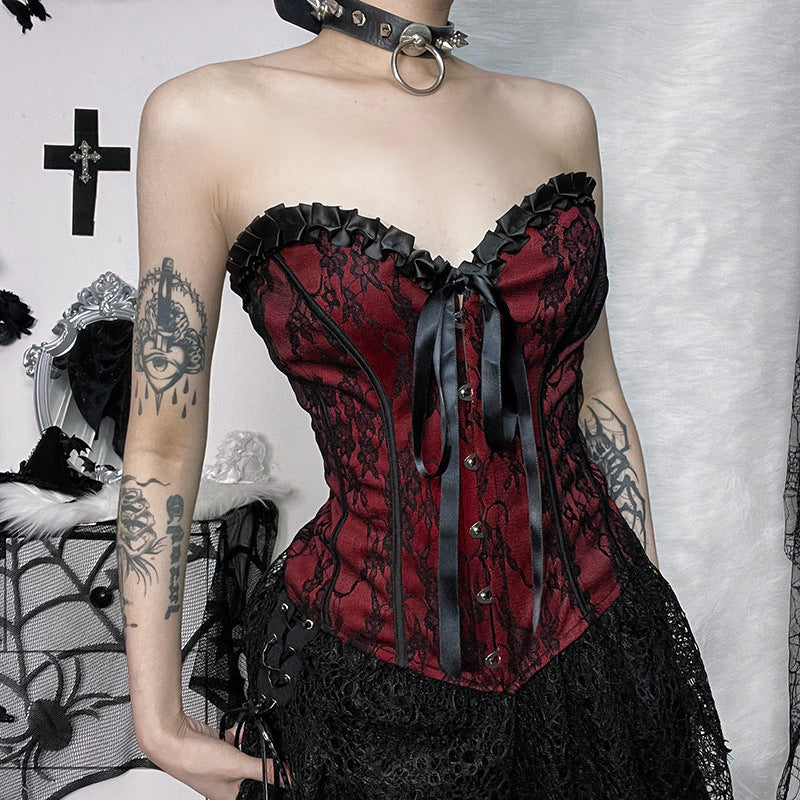 Dark Aesthetic Strapless Lace Crop Top