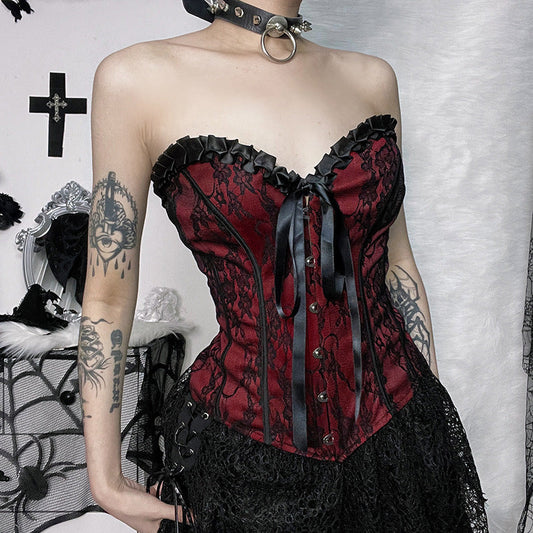 Dark Aesthetic Strapless Lace Crop Top