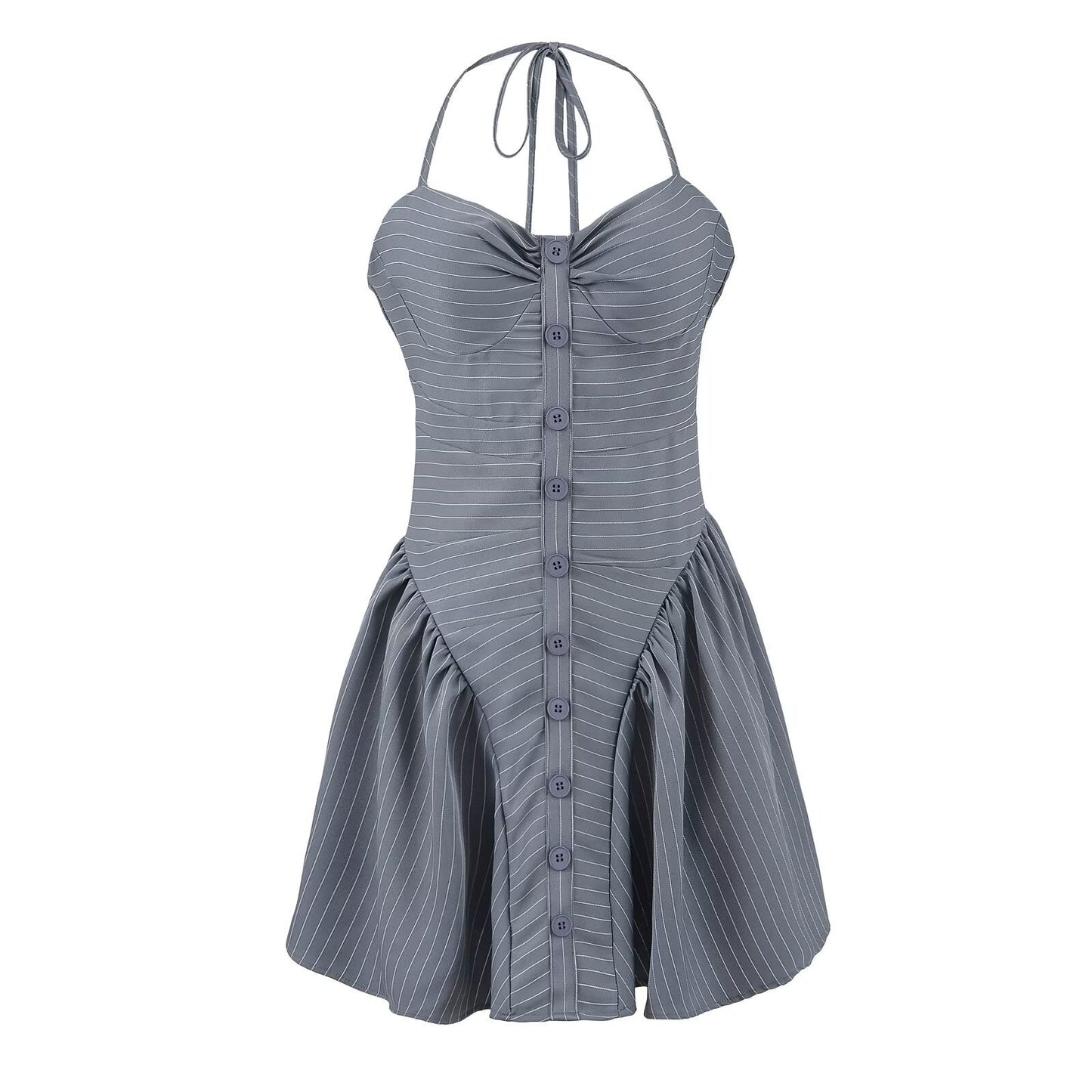 Simple Striped Halter Tie Back Mini Dresses