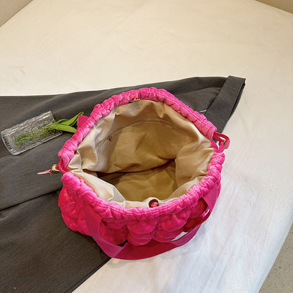Trendy Velvet Bucket Bag Soft Casual Tote