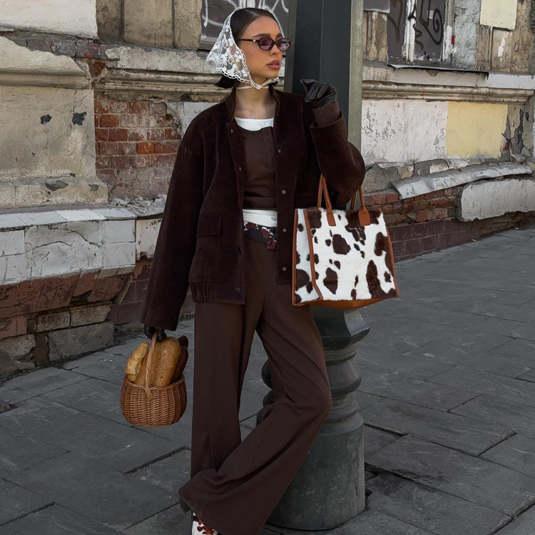 Trendy Long Sleeve Jacket With Stand Collar