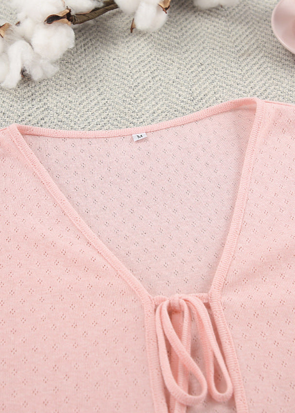 Two Piece Knit Lounge Set With Tie Front