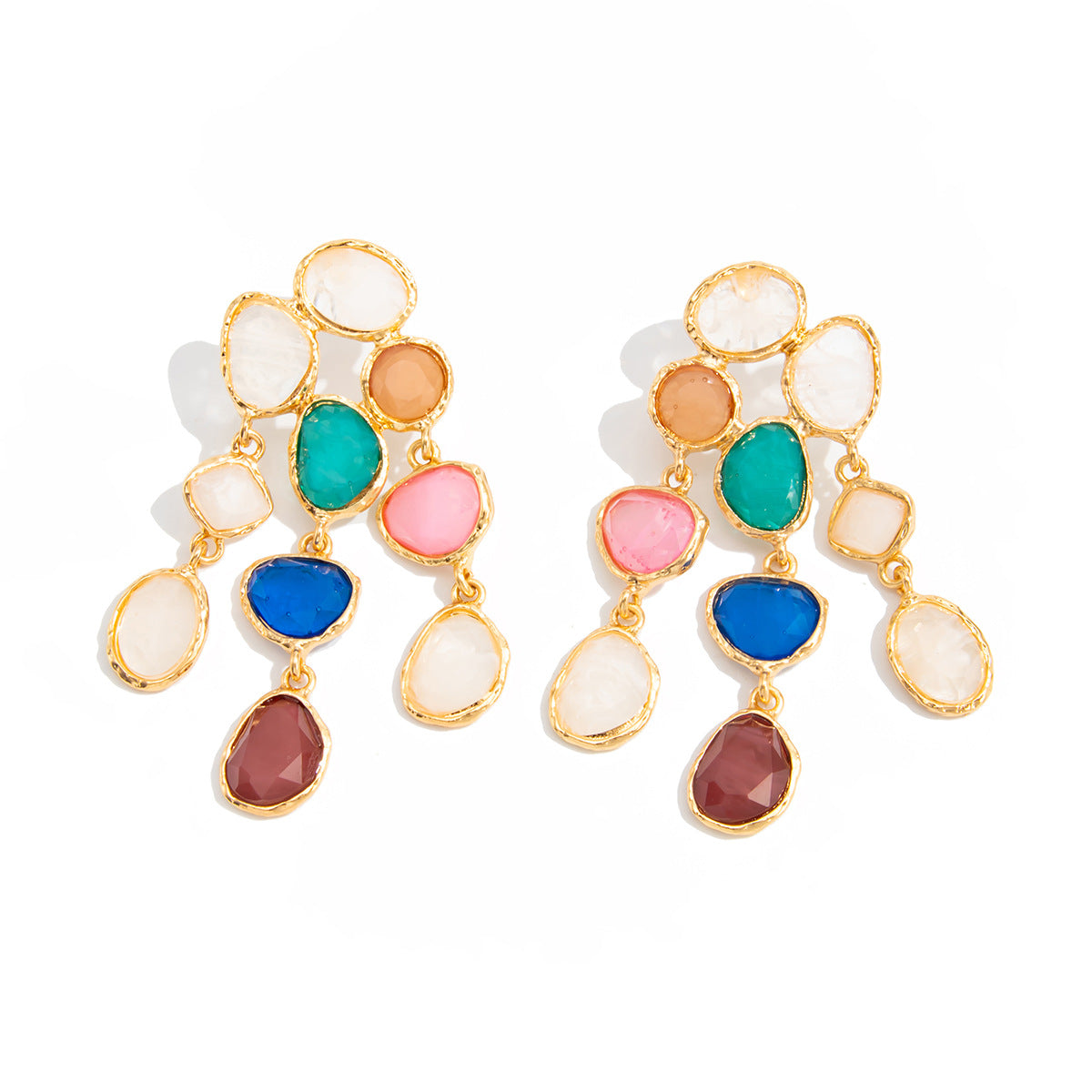 Trendy Geometric Resin Acrylic Gem Earrings With Metal Finish