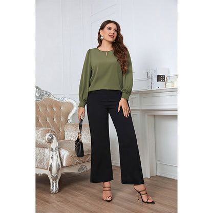 Loose Fit Green Long Sleeve Women'S Shirt