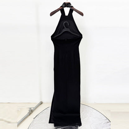 Beaded Long Dress with Neck Halter Design