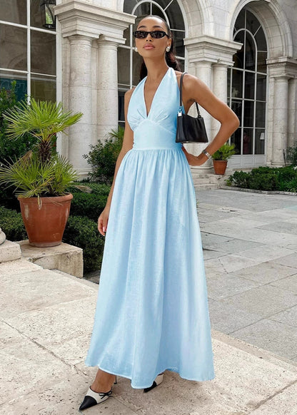 Halter Backless Maxi Dress Lightweight Fabric