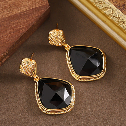 Geometric Resin Earrings Amber Color With Silver Posts