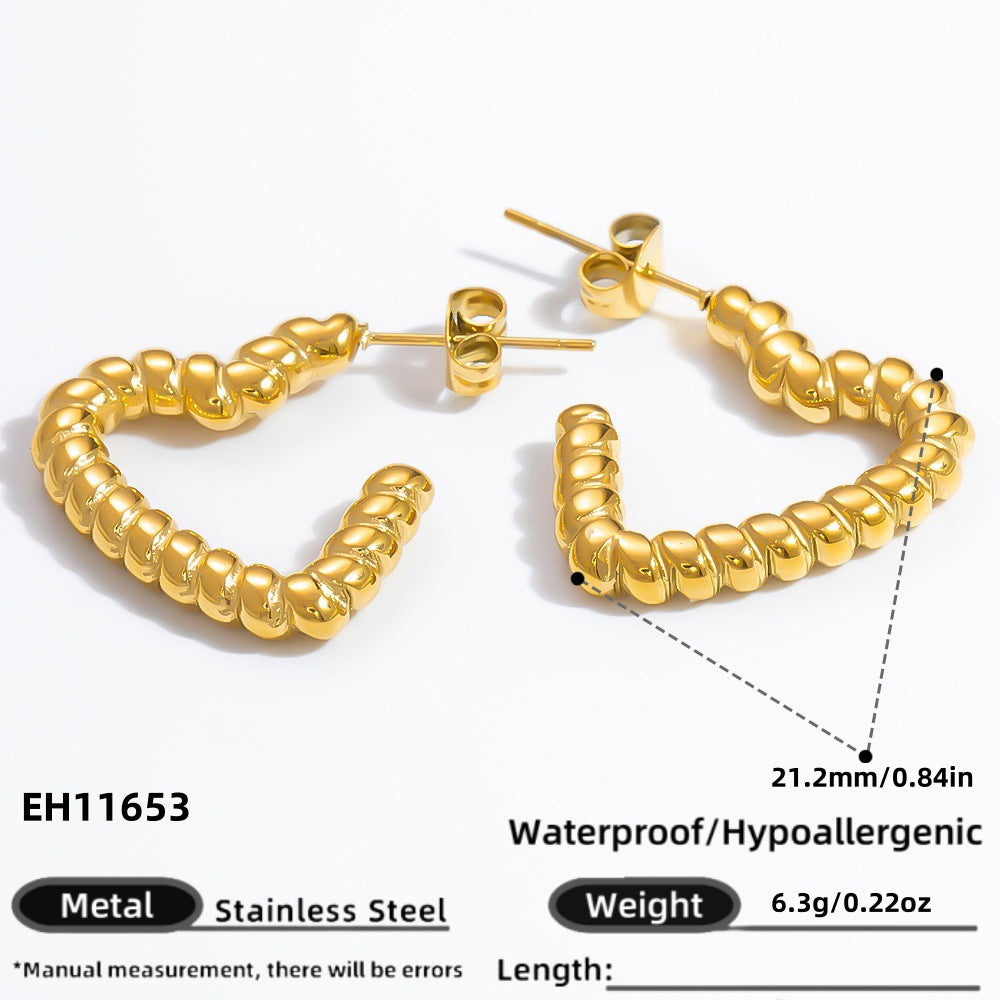 Fashionable Titanium Steel Heart Shaped Earrings with 18K Gold Plating