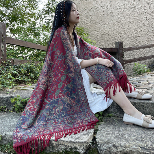 Big Shawl Women'S Scarf Dual-Use Sunscreen Ethnic Style Cloak Scarf