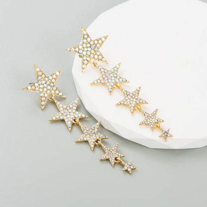 Star-Shaped Long Earrings with Multi-Layer Rhinestones