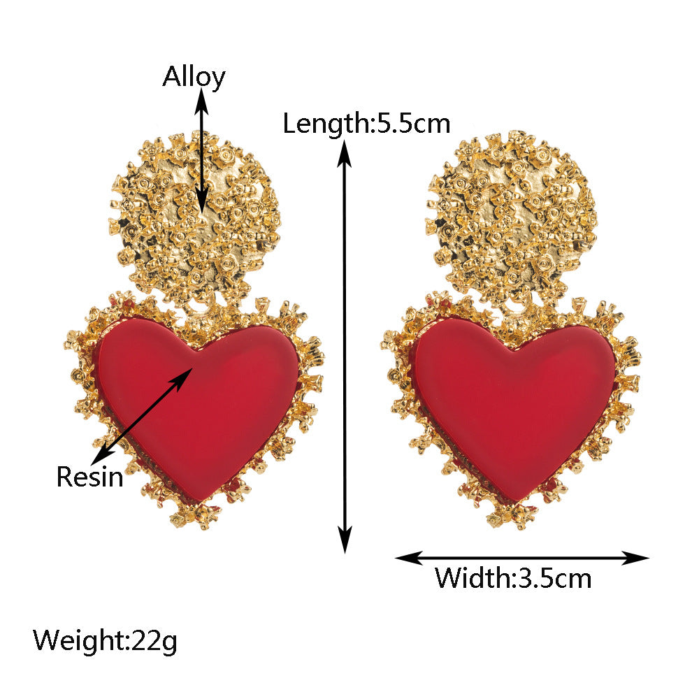 Vintage Heart Shaped Earrings Alloy Resin Pendant Jewelry